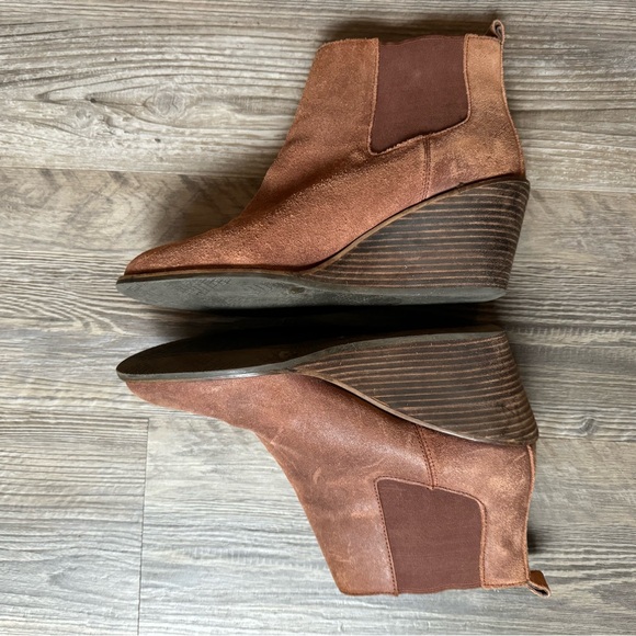 Women’s Lucky Brand Wedge Leather Suede Ankle Bootie Cocoa Brown size 10 - Picture 5 of 9